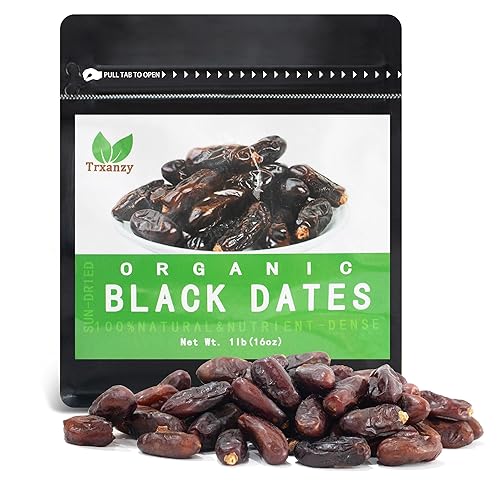 Dátiles negros iraníes - Sabor rico y textura suave, natural (1 libra) - Sin azúcar añadido, sin gluten, aperitivo saludable vegano - Perfecto para