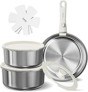 Edelstahl Topfsets Pfannenset 10-Teilig, Kochgeschirr Set ohne Beschichtung mit abnehmbarem Griff, 24 cm Pfanne, 18/20 cm Töpfe, stapelbar, für alle Herdarten, spülmaschinenfest, ofenfest
