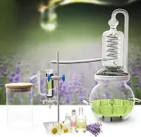 YUEWO Equipamento de destilação de óleo essencial de cristal de 1 gal/4 litros Máquina extrator de hidrosol Destiladores de água Kit de fabricação caseira para bancada doméstica (altura: 450 cm/177 polegadas + Separador de óleo essencial)