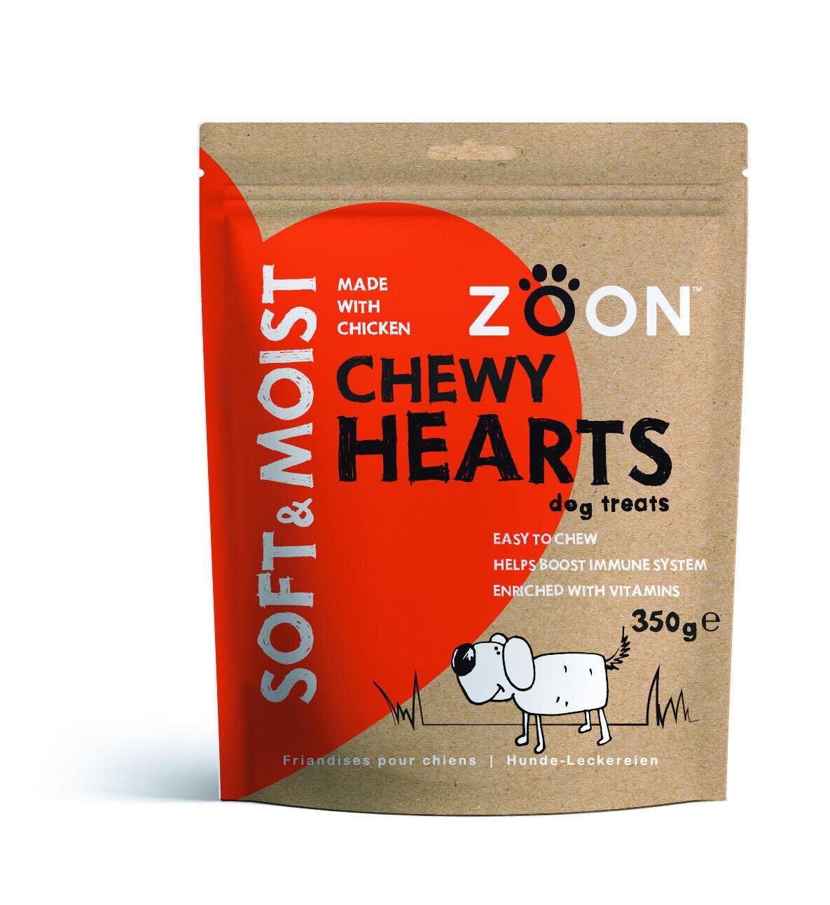 ZOON DOG PUPPY EASY CHEW CHICKEN TREATS SOFT MOIST CHEWY HEART CHICKEN TREATS 350G