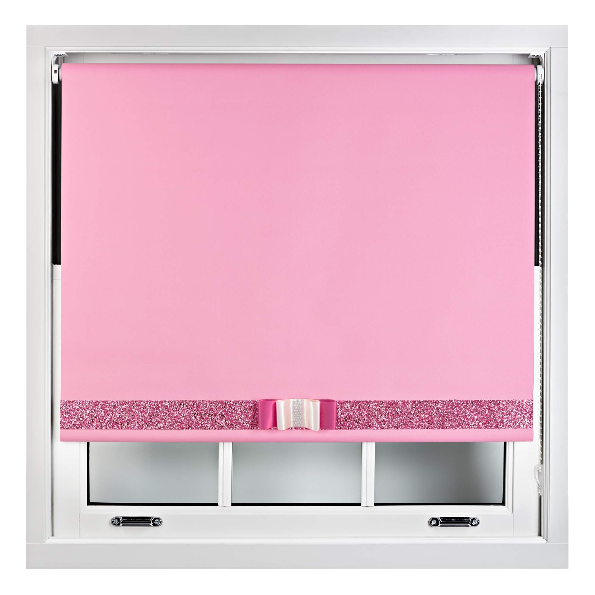 Furnished Pink Blackout Roller Blind With Decorative Pink Glitter & Fuchsia BowTrimmable (W)165Cm X (L)165Cm from B&Q