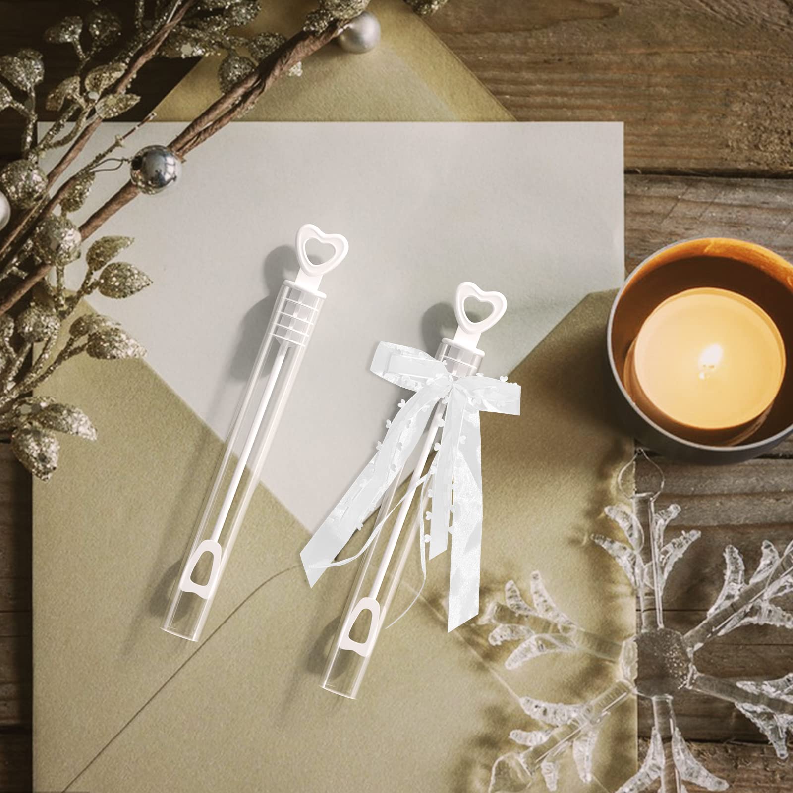 Gvolatee 48 Juego de pompas de jabón para Boda en Blanco sin líquido de Burbujas, con asa de corazón, Encantador para Boda, Bautizo, cumpleaños, Compromiso, Fiesta no Contiene líquido de Burbuja