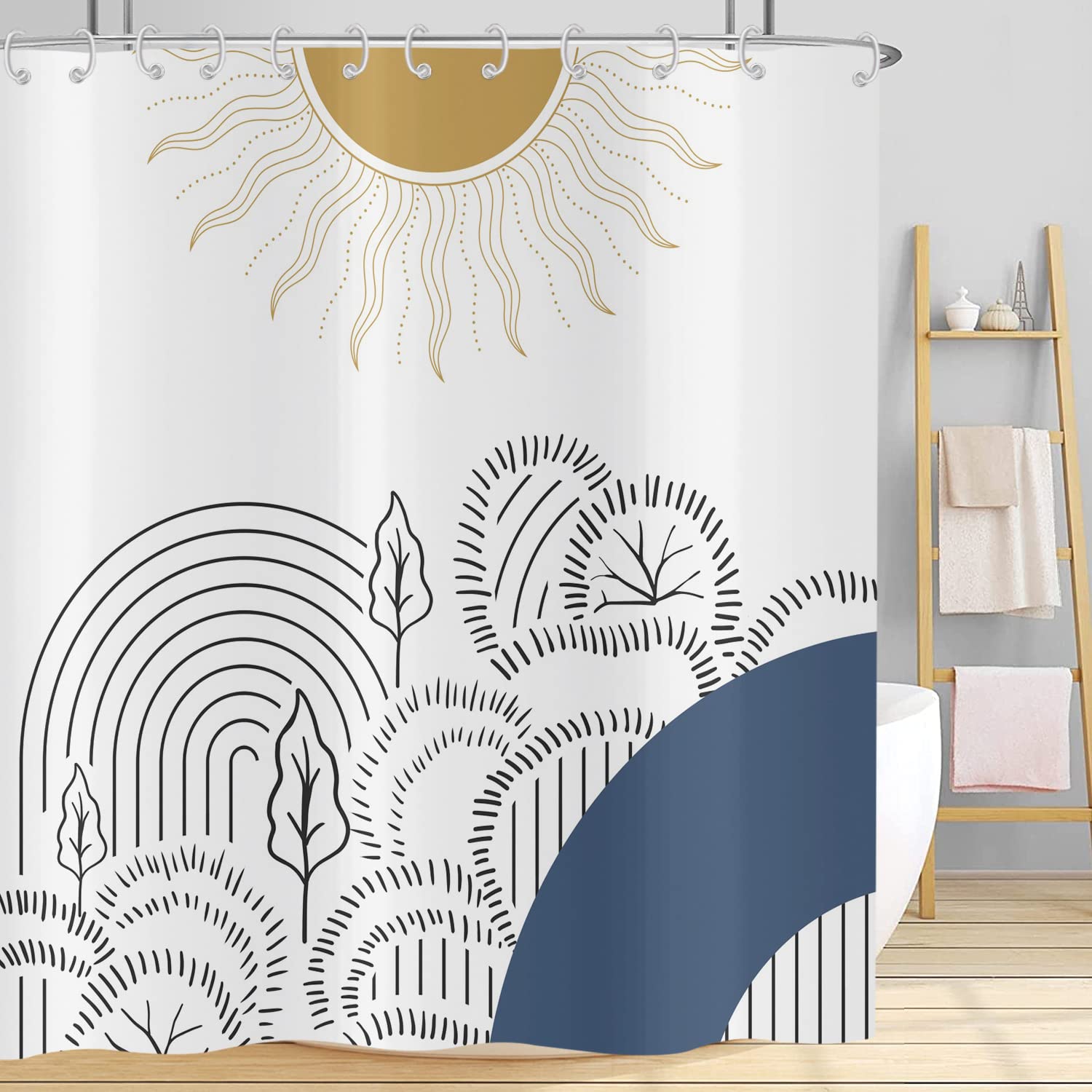 Hnmdmyi Boho Shower Curtain 120x180, Mid Century Abstract Sun Arch Shower Curtains Modern Minimalist Geometric Aesthetic Art Bathroom Curtains Waterproof Polyester Fabric Washable Bath Curtains — image 1