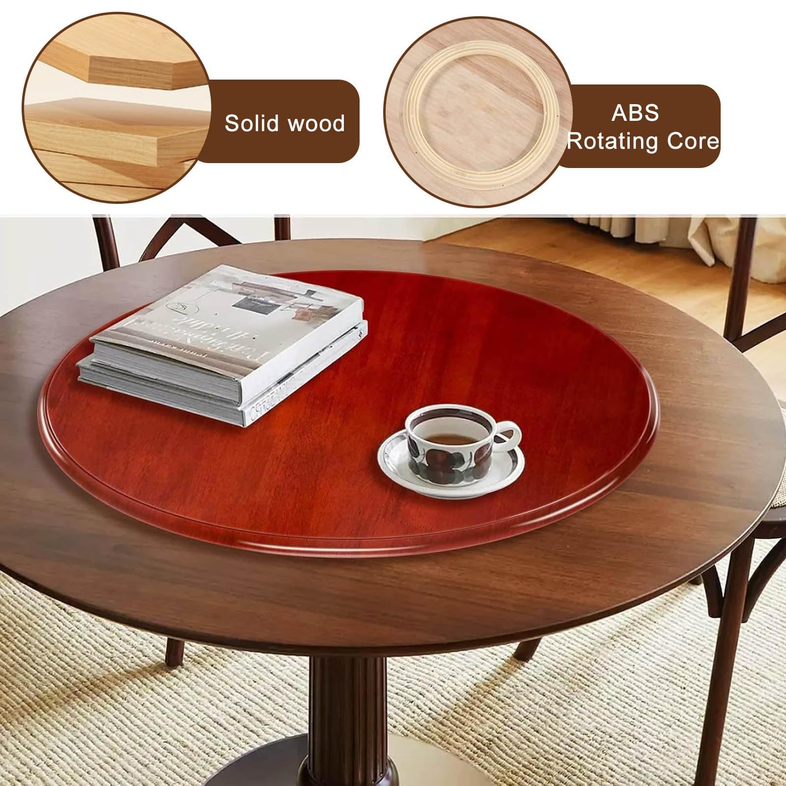 Obrotowa taca kuchenna Lazy Susan z litego drewna centralny element wystroju stołu | Obrót o 360°, cicha i płynna praca, łatwa w czyszczeniu do stołu jadalnego, do wnętrz, na patio(80cm)