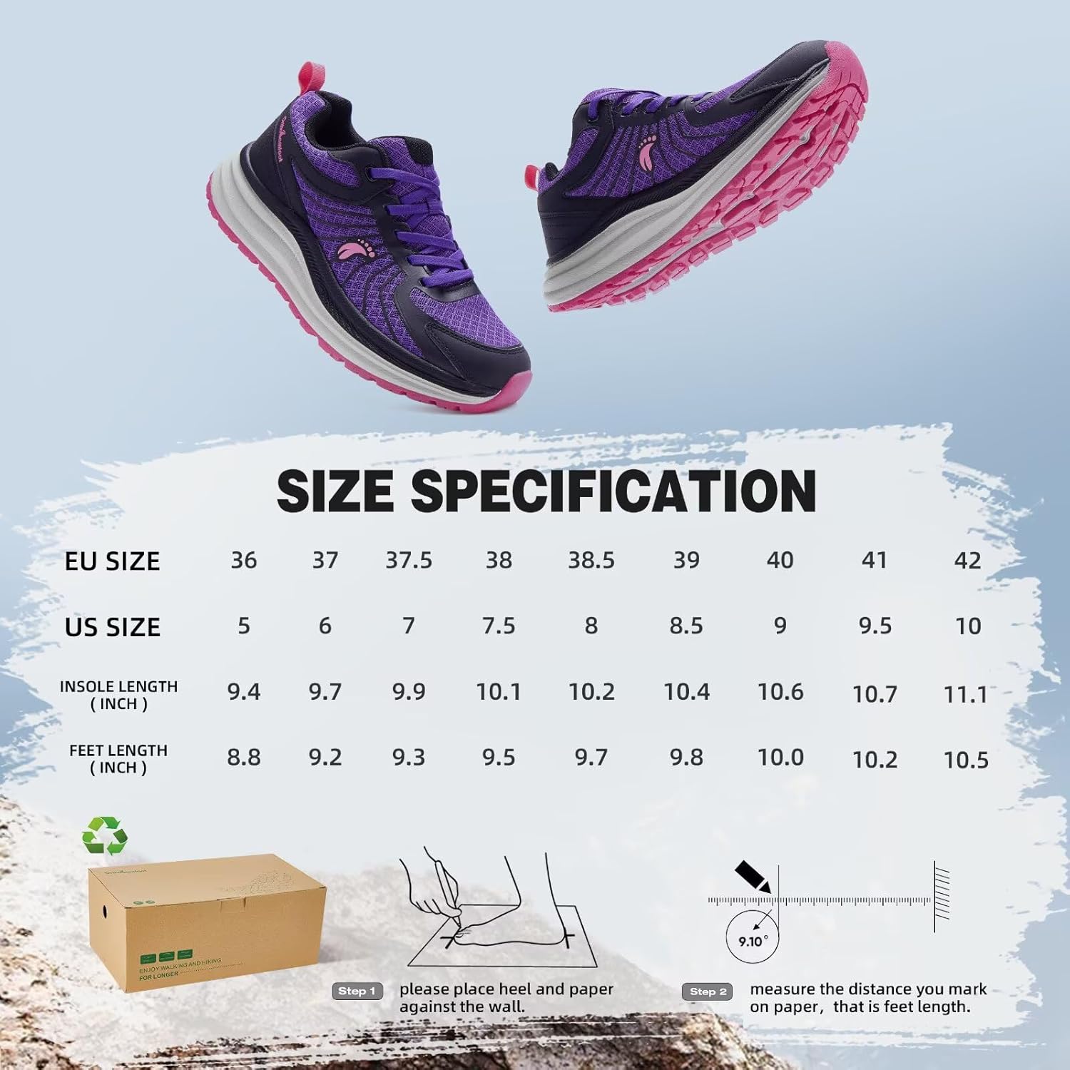 Women's Orthopedic Trail Running Shoes: Comfortable Arch Support Plantar Fasciitis Orthotic Athletic Sneakers, Casual Flat Feet Sports Workout Walking Hiking Shoes for Foot Heel and Pain Relief - Image 8