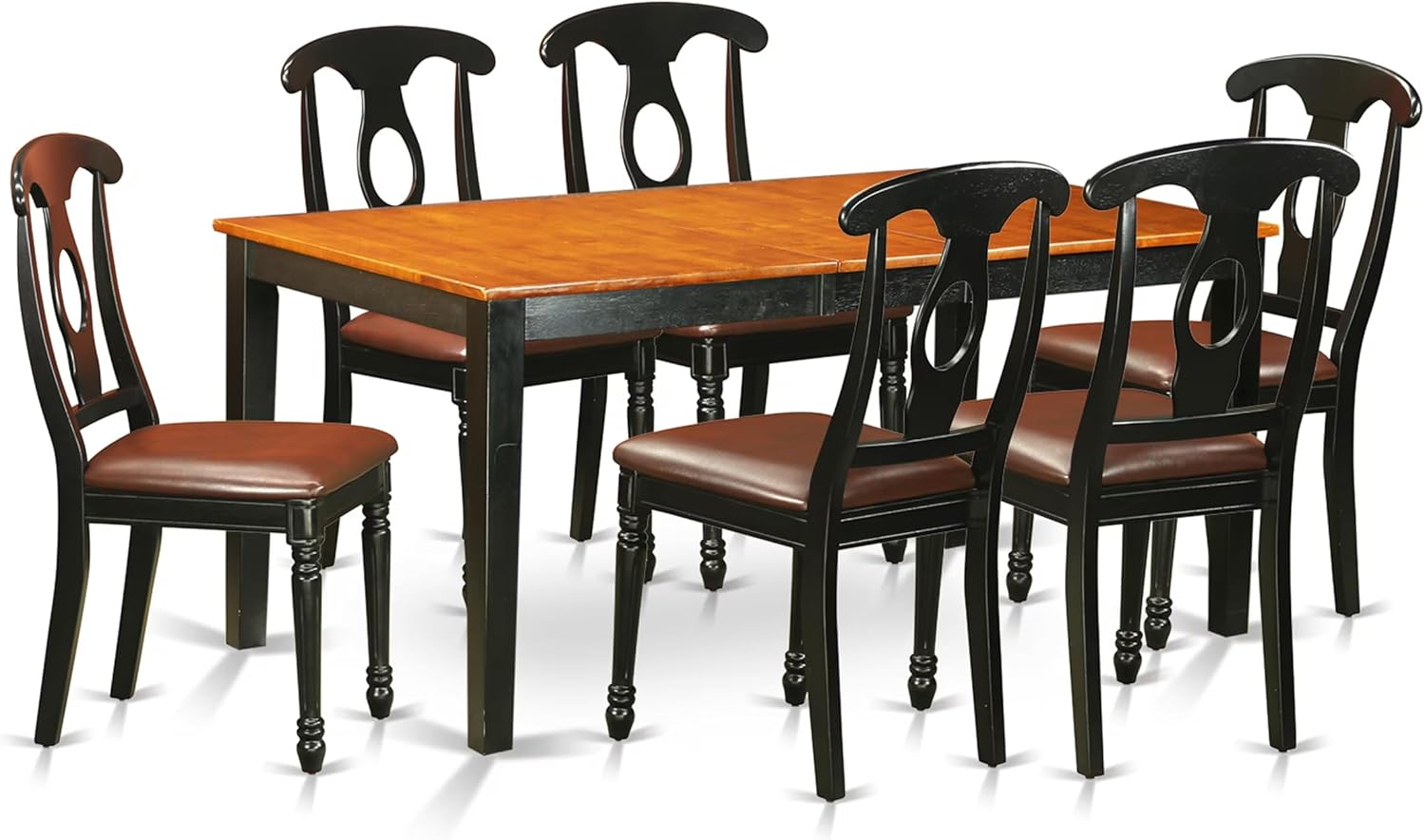 East West Furniture NIKE7-BCH-LC 7 Piece Dining Table Set Consist of a Rectangle Dining Room Table with Butterfly Leaf and 6 Faux Leather Upholstered Chairs, 36x66 Inch, Black & Cherry