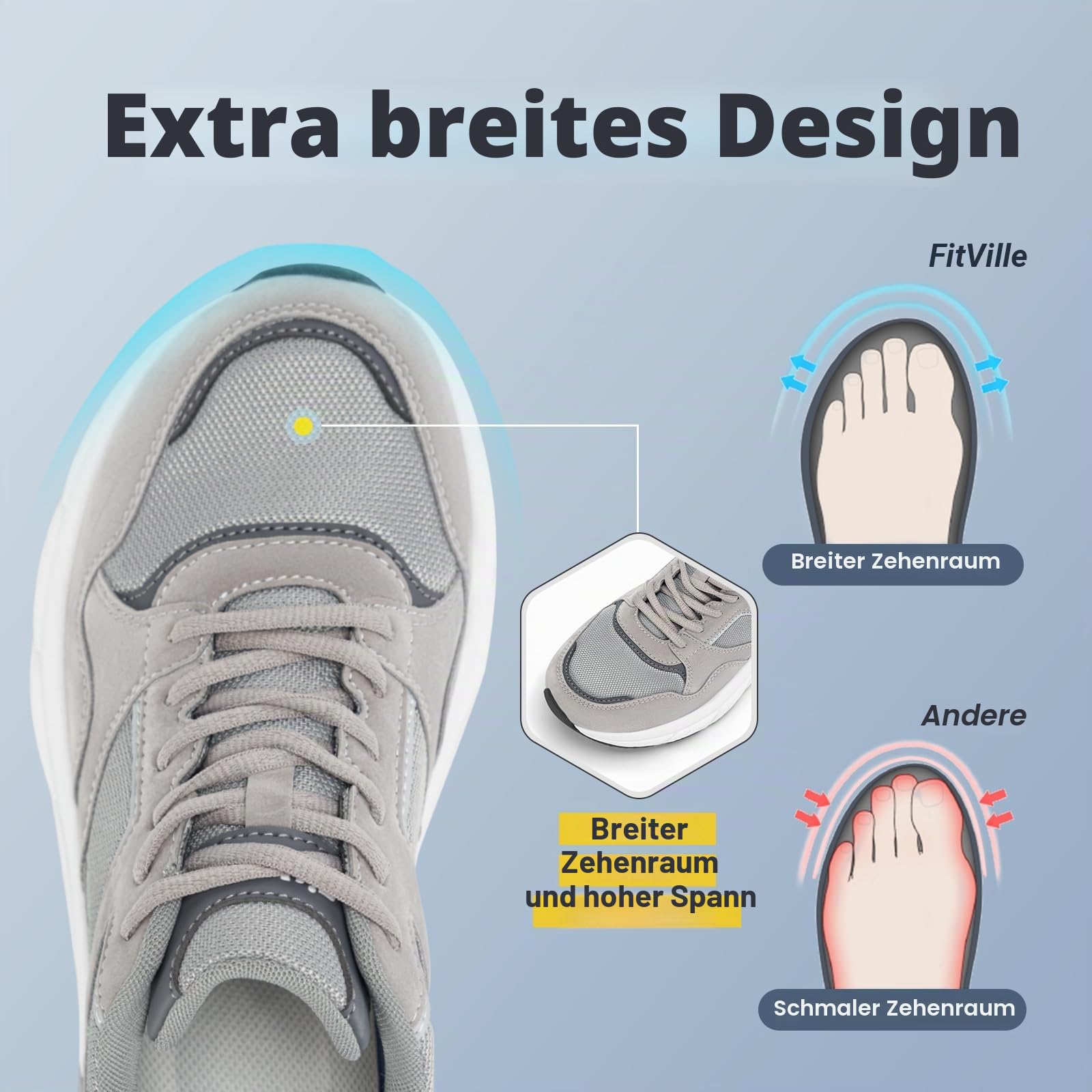 FitVille Laufschuhe Herren Sneaker Extra Weit Turnschuhe Atmungsaktive Sportschuhe Outdoor Straßenlaufschuhe Bequeme Walking Schuhe