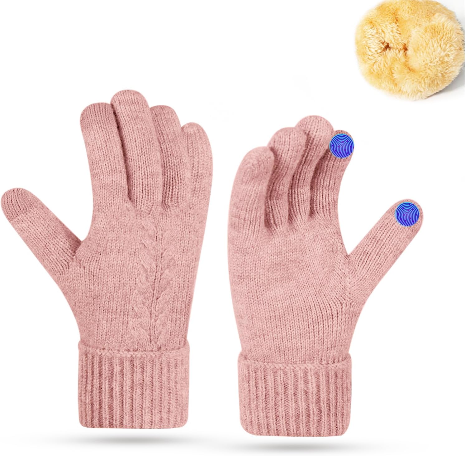 Women's Winter Warm Gloves for Cold Weather Thermal Thick Knited Touch Screen Gloves for Running Driving