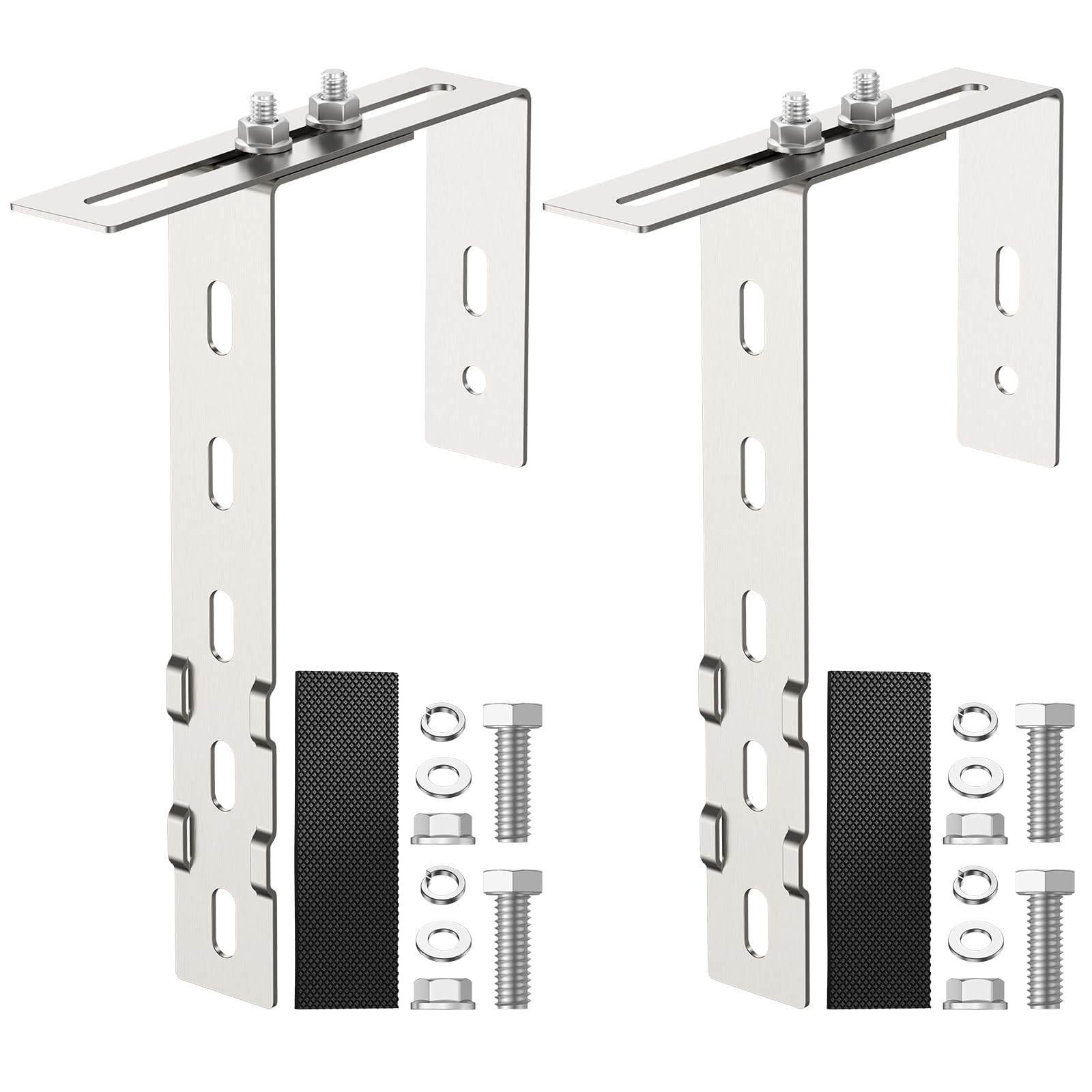 304 Stainless Steel, No-Drill, Fits 2.36-7.48 in Railings, Supports 176 lb per Pair Under Static Load, Mounts 1 Framed Panel 2 Pack Adjustable Solar Panel Fence Mounting Kit, for Balcony, Silver