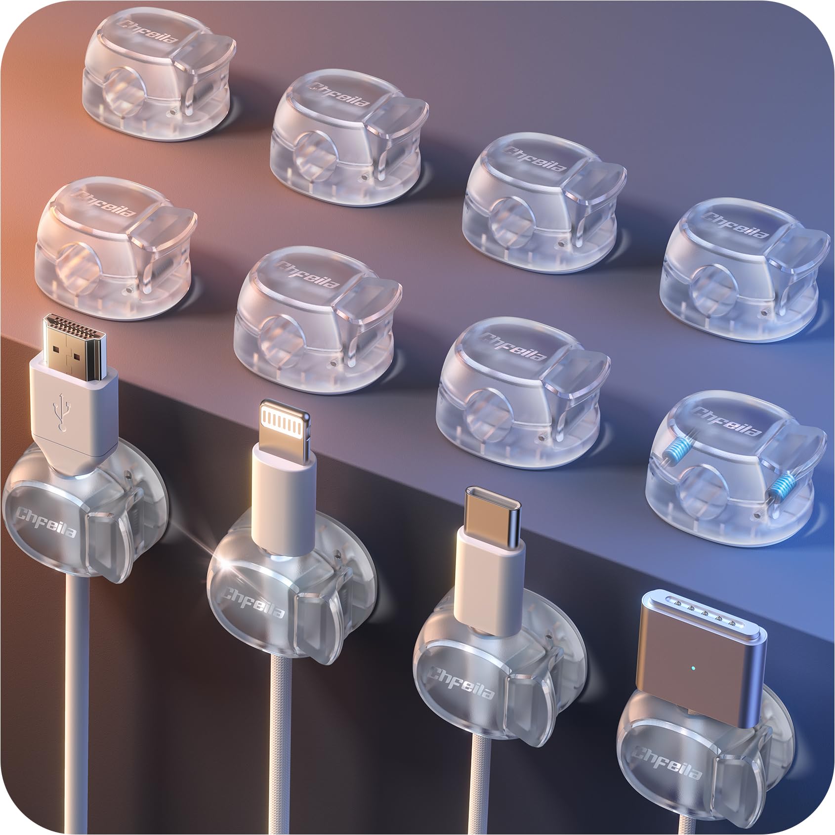 12 Pack Cord Organizer Clips – Self-Adhesive Spring Cable Holders For Desk, Car, Bedside (0-7mm Diameter)