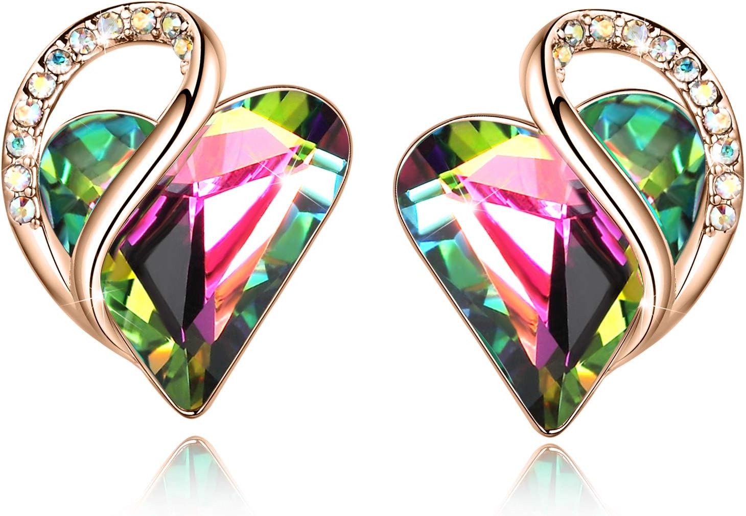 Leafael 18K Rose Gold Plated Love Heart Stud Earrings with Healing Stone Crystal Jewelry Gifts for Women