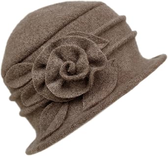 Wool Cloche Hat for Women Winter Bucket Hat 1920s Vintage Floral Fedoras Hat