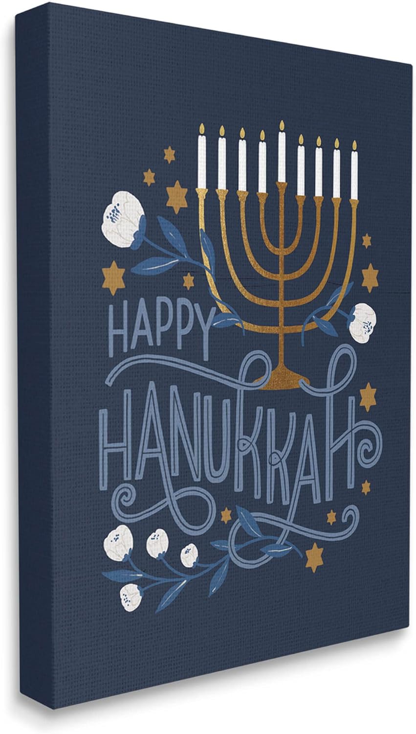 Stupell Industries Happy Hanukkah Traditional Menorah Symbols Canvas Wall Art, Design by Loni Harris