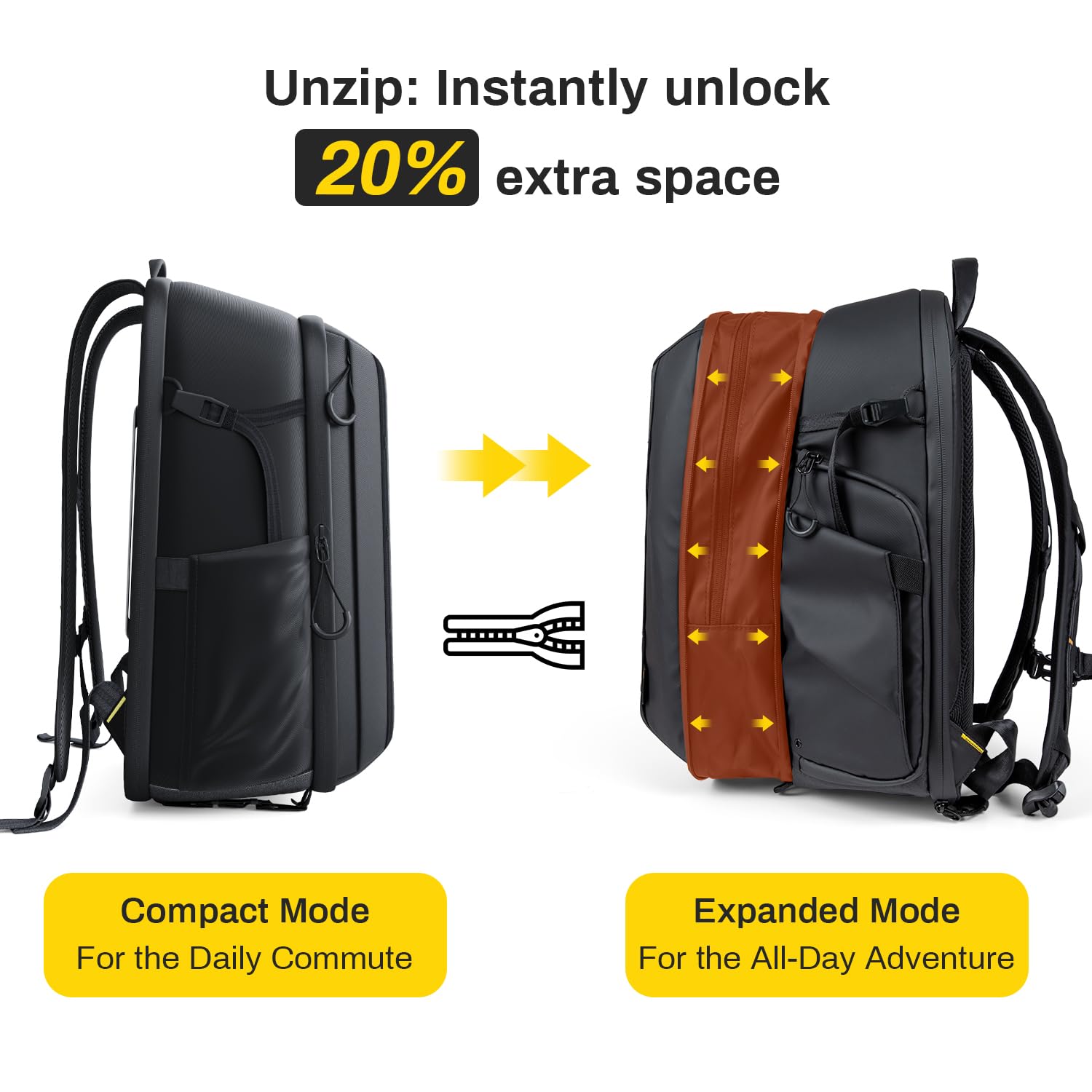 RaLeno 25 L+5 L Zaino per fotocamera, custodia rigida impermeabile con 5L scomparto frontale espandibile per fotocamera DSLR SLR Mirrorless, compatibile con drone DJI Mavic / 16 laptop/treppiede