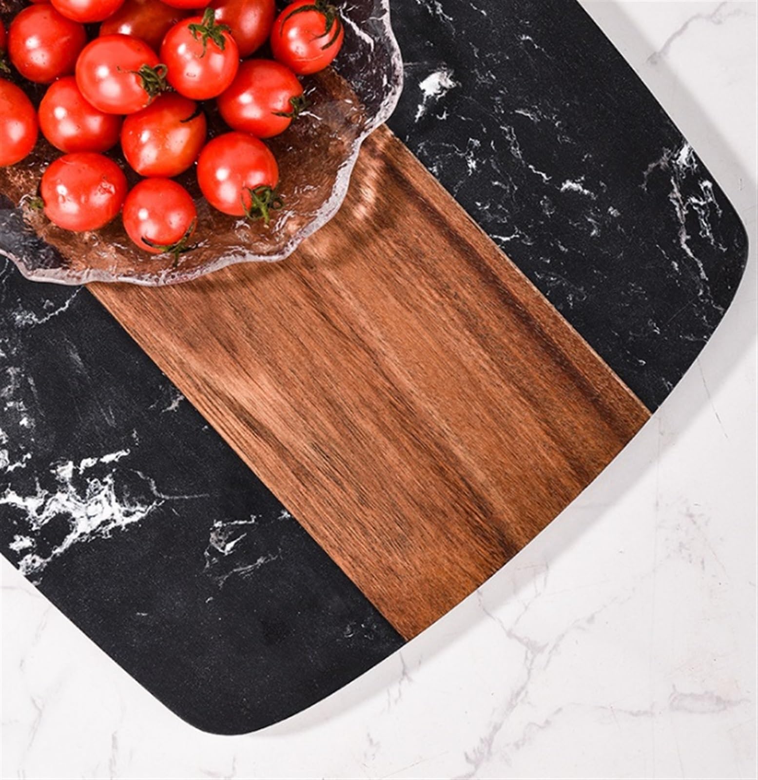 Tabla de Cortar Cocina Tabla De Cortar De Acacia De Mármol Con Mango Para Cocina, Tablas De Cortar Para Carne, Verduras Y Frutas para Cortar Pan, Carne o Verduras(18.5 * 35cm)