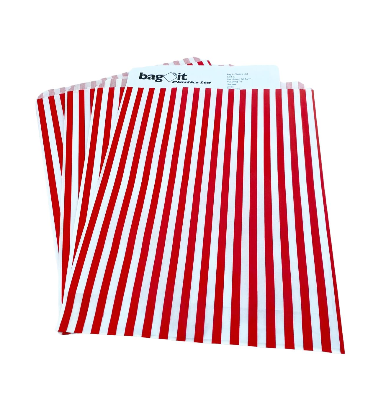 Bag It Plastics | Candy Stripe Paper Sweet Bags | Red | 250mm x 350mm / 10" x 14" | Pack of 50 | Sweet, Popcorn, Wedding Favours, Pick and Mix, Cookie Bags | Premium UK Made โ image 1