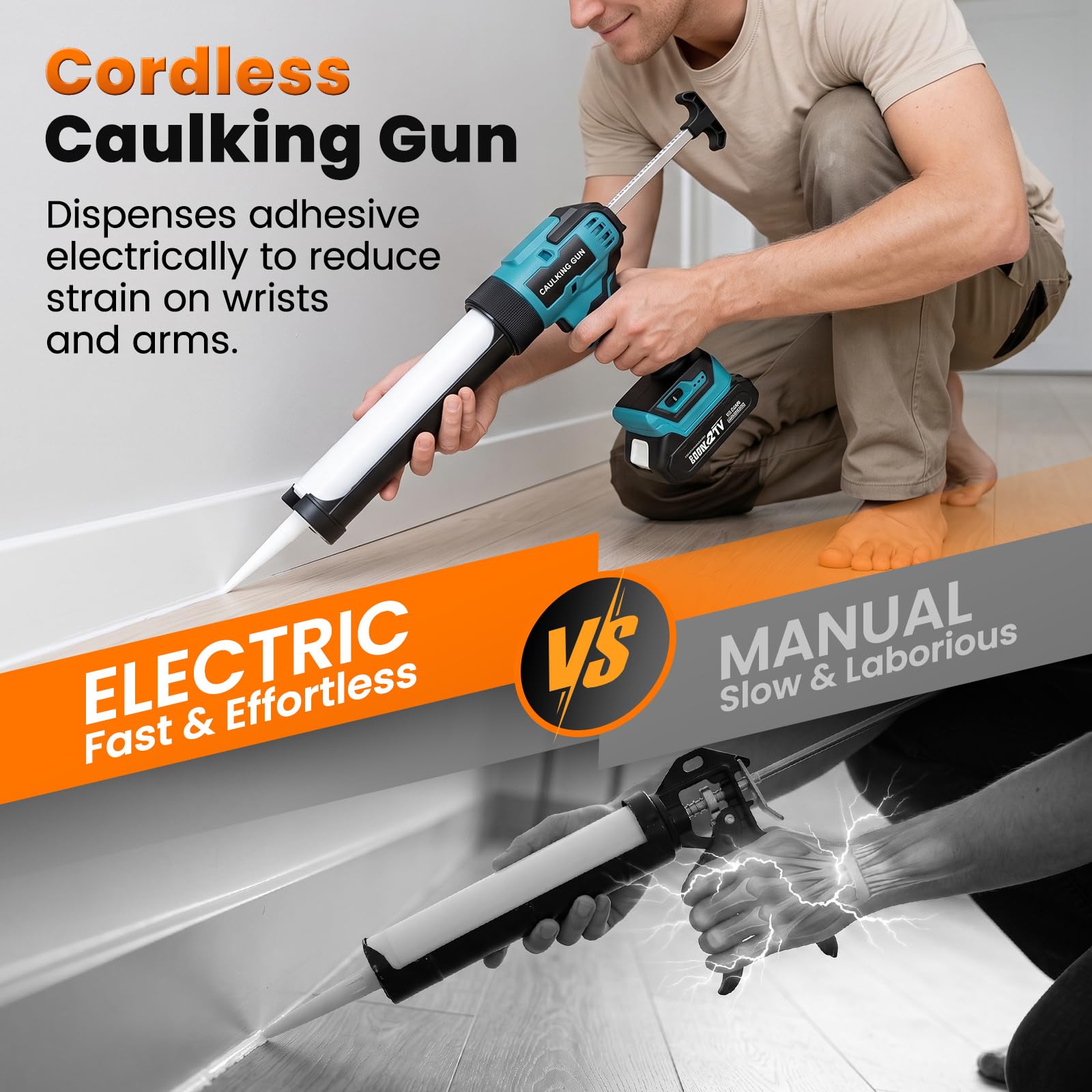 Pistola de Cartucho Inalámbrica Compatible con Baterías Makita 18V, con Luz LED, Pistola Eléctrica para Sellador 300ml, 6 Velocidades, Incluye Set 6en1 de Alisador de Juntas y Boquillas (Sin Batería)