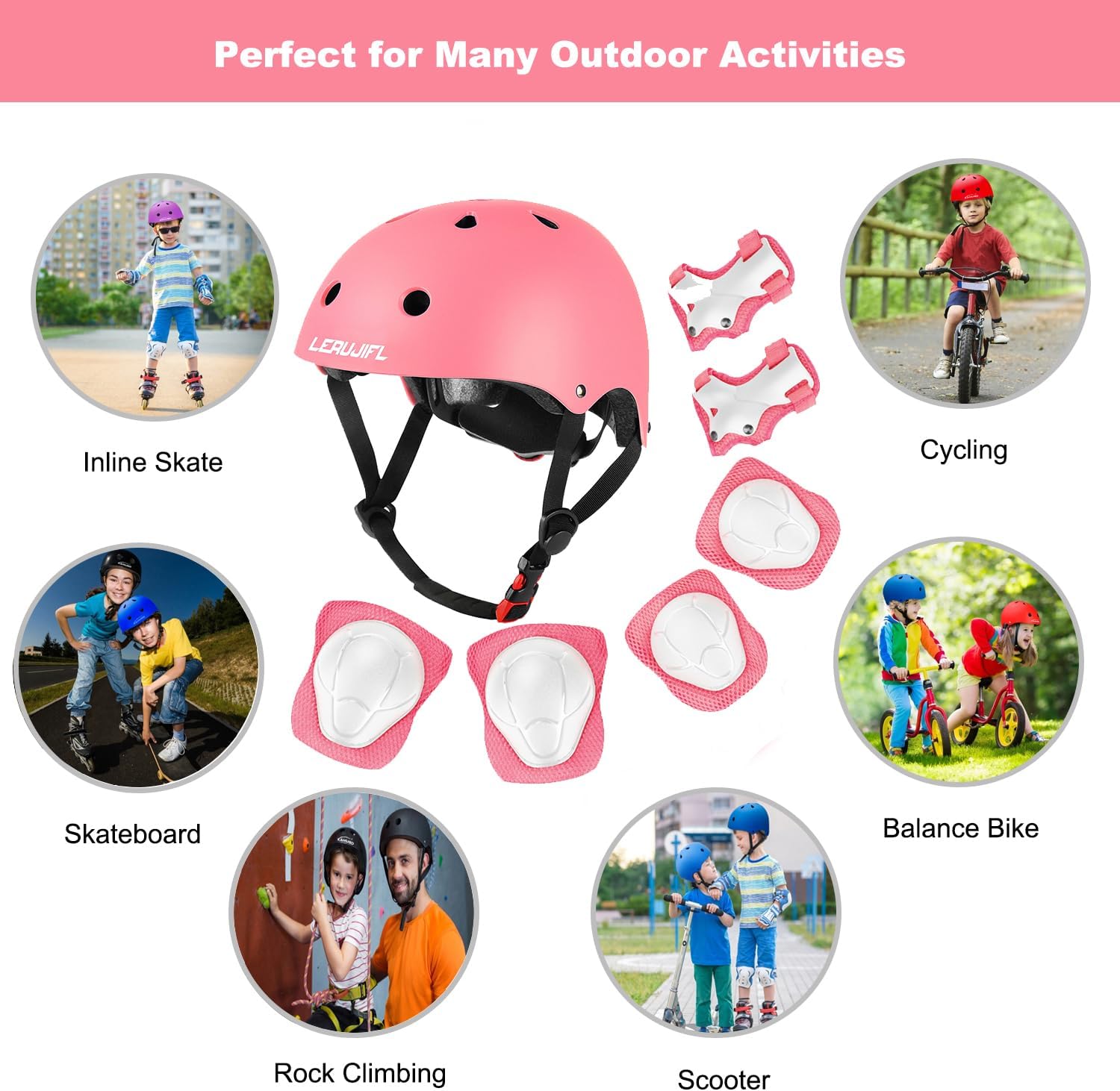 LERUJIFL Kids Bike Helmet Set, Toddler Helmet for Ages 2-8 Year Boys Girls, Adjustable Helmet Protective Gear Set with Wrist Guards, Knee and Elbow Pads, Safety Certified for Bike - Image 5