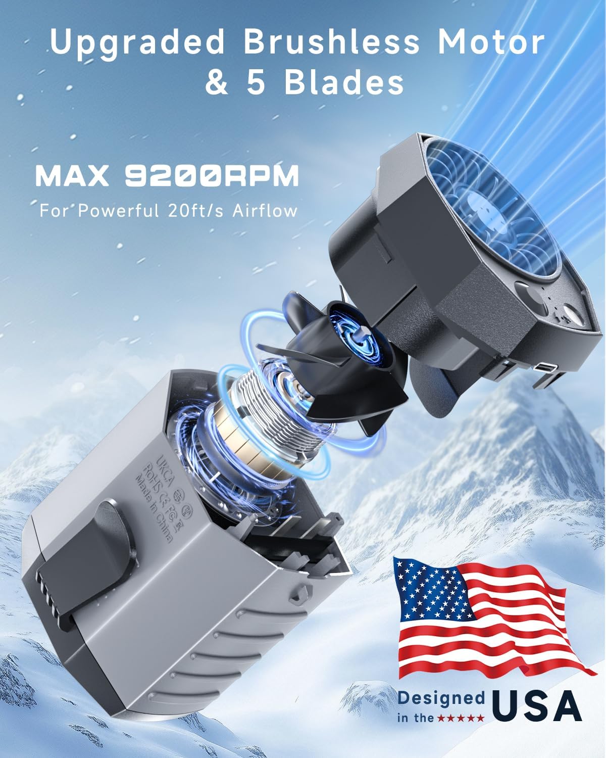 JKBOOM 2026 Smart Portable Rechargeable Fan with LED Light & 25H Runtime, 4-Speed 9200RPM Turbo Cooling Personal Waist Fan, Wearable Neck & Belt Clip for Camping, Outdoor, Hiking - Grey