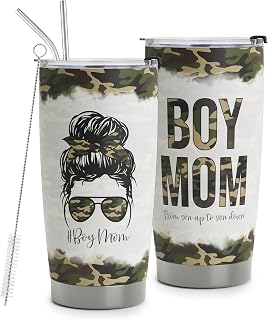 Boy Mom Tumbler - Vacuum Insulated Stainless Steel Travel Mug With Straw for Birthday, Mother's Day From Son - Camo Cups 20oz