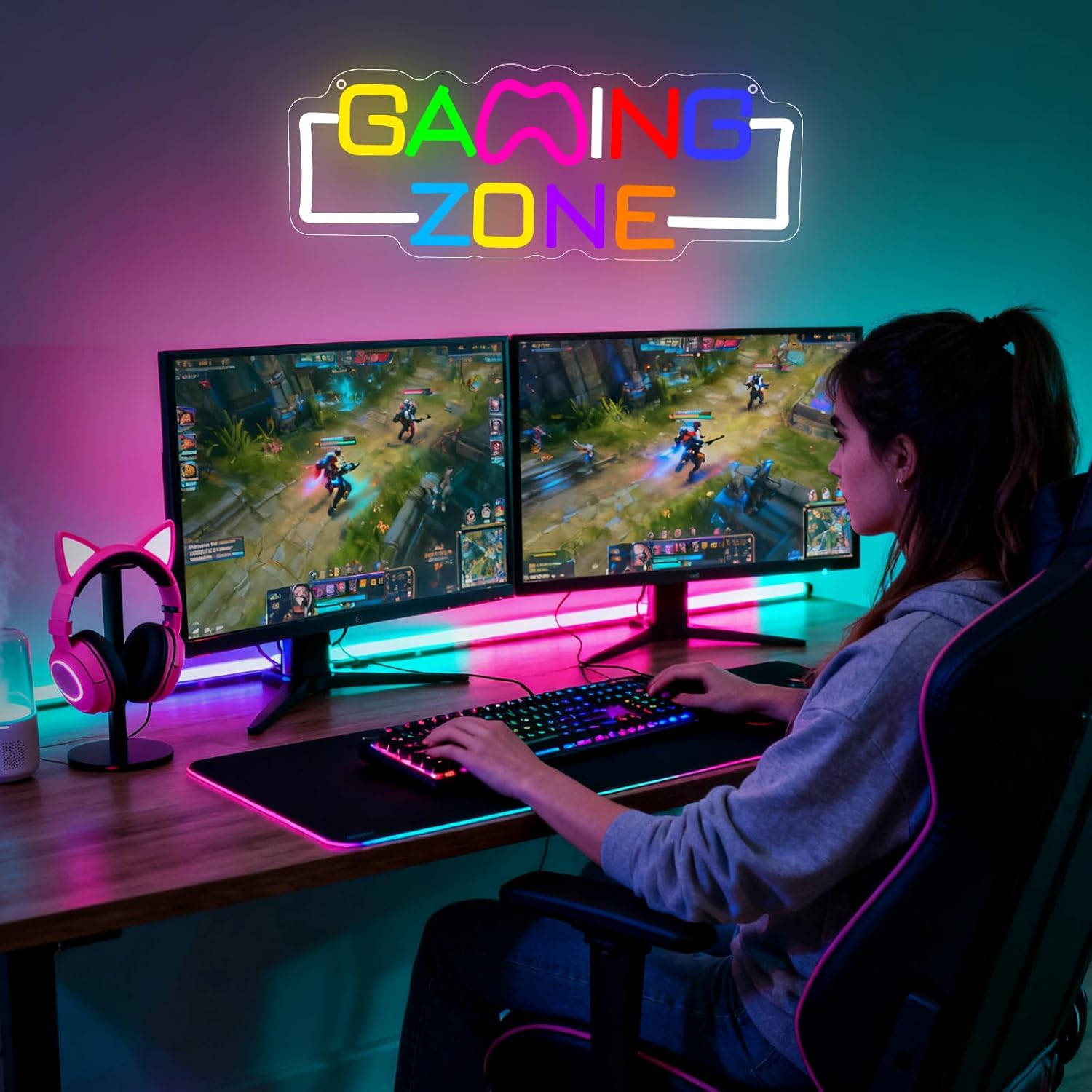 Gaming Zone Neon Sign, Colorful Game Zone LED Neon Light Signs for Game Room Wall Decor Light up Signs Lights for Teen Boy Gamer Bedroom Birthday Party Christmas Gift Dimmable USB Powered(15.4"*5.9") - Image 6