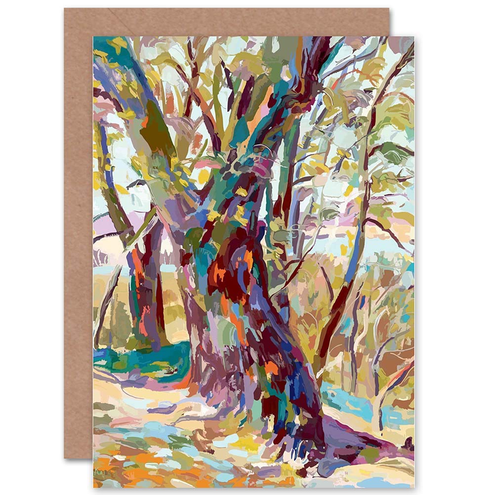 Wee Blue Coo PAINTING ILLUSTRATION MULTICOLOURED TREES BRANCHES FOREST GREETINGS CARD