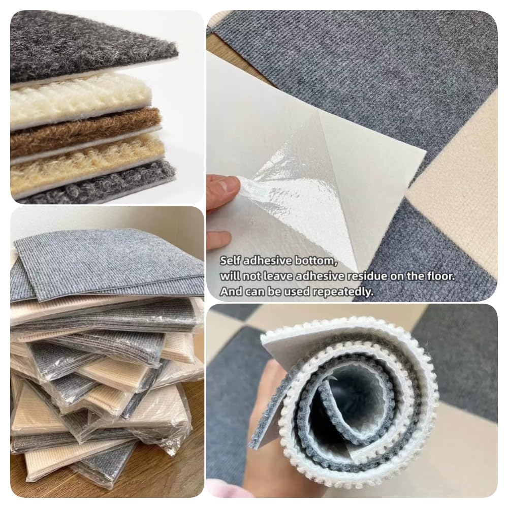 Teppichfliesen 20-tlg Selbstklebend - 30x30cm Polyester Grau