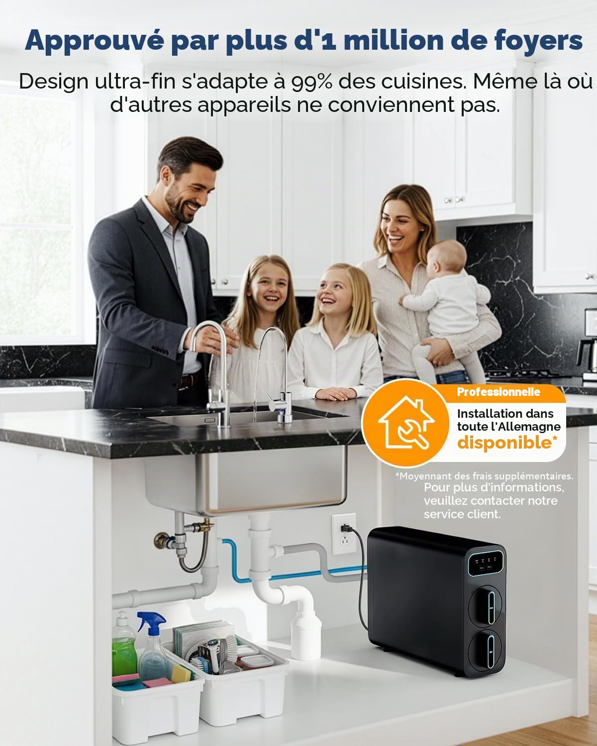 Ecoviva E6 Filtre à eau par osmose inverse compact et fin, filtre sous l'évier de 600 GPD avec robinet, système RO sans réservoir à 9 étapes, réduit le TDS, design compact pour tout espace de cuisine
