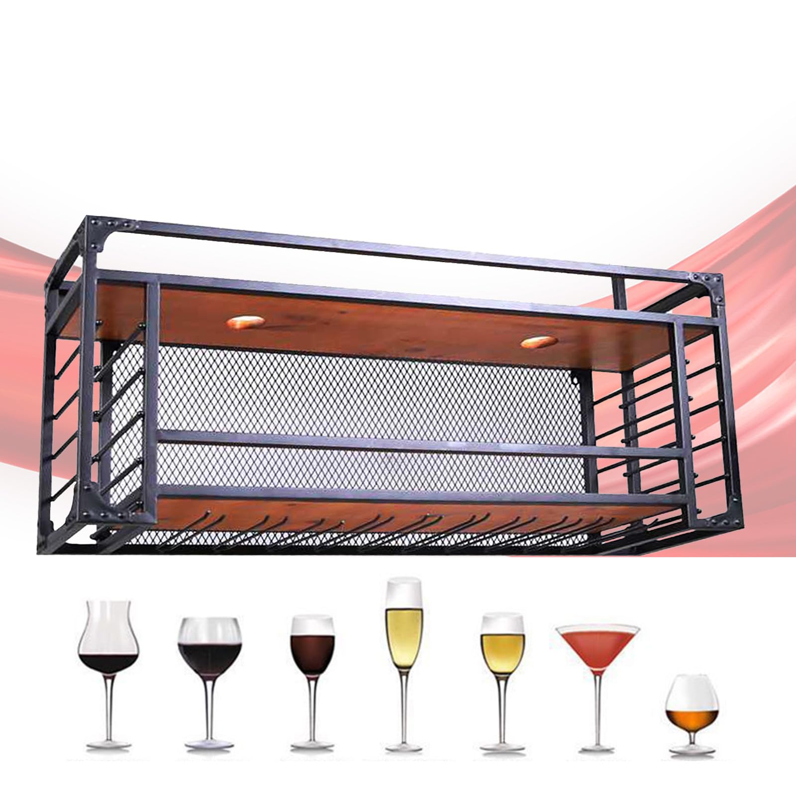 Casier à vin mural en métal noir 65x30x50 cm pour cuisine et bar