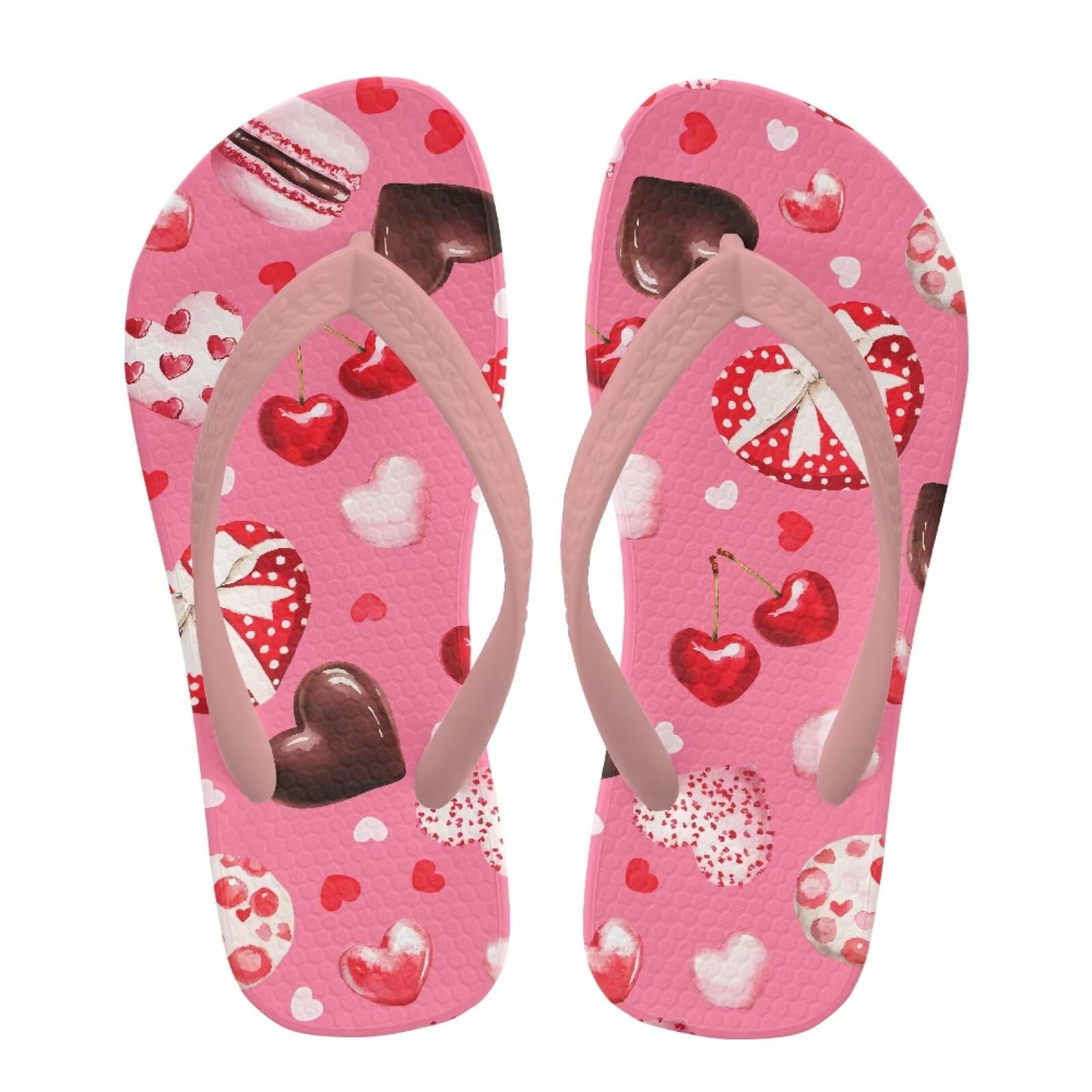 Watdotory Boys' Beach Sandal Pink Heart Chocolate Print Trendy Slip-on Flip-Flop Sandals for Swim Pool Size 11