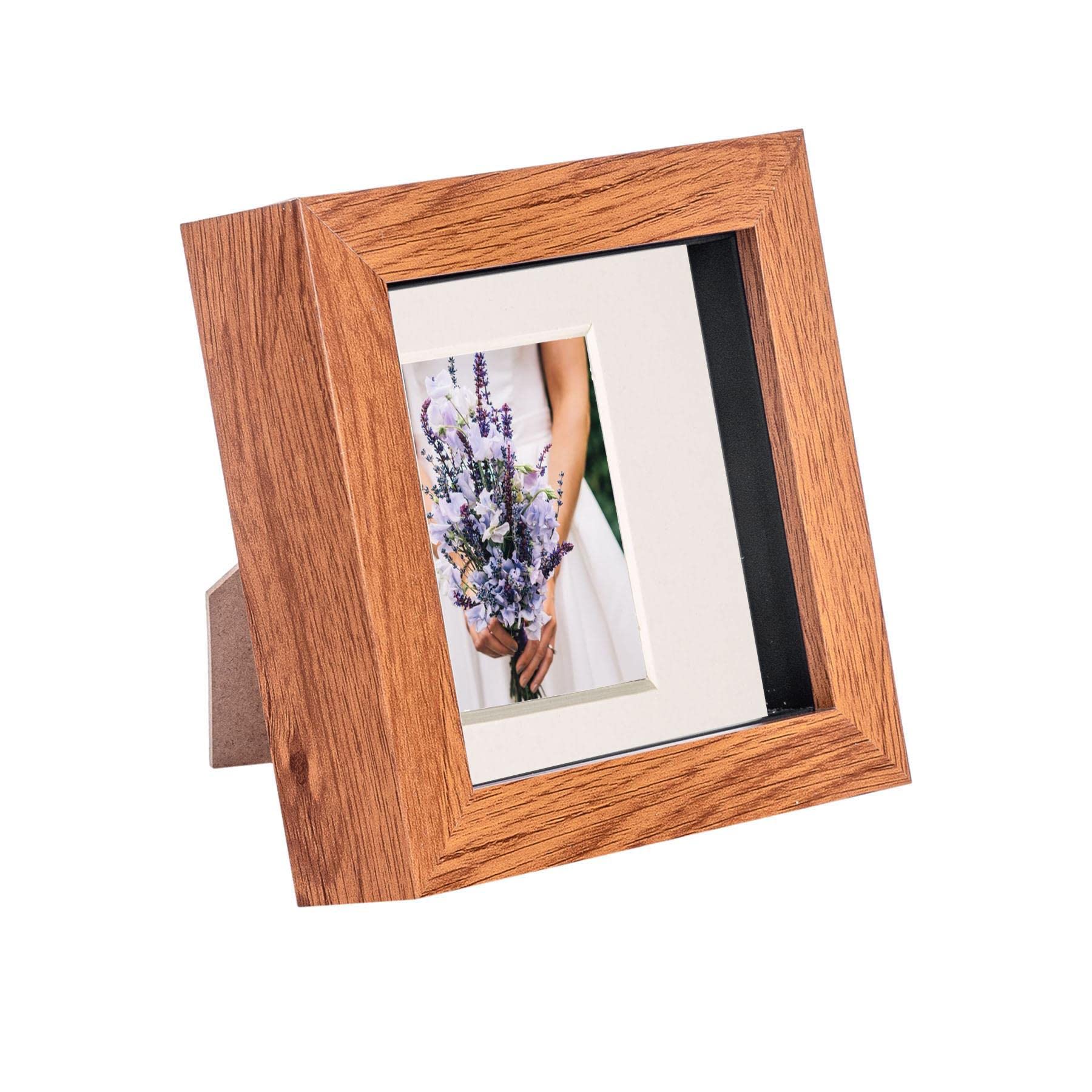 Nicola Spring Dark Wood/Ivory 4 X 4 3D Shadow Box Photo Frame - Craft Display Picture Frame With 2 X 2 Mount - Glass Aperture