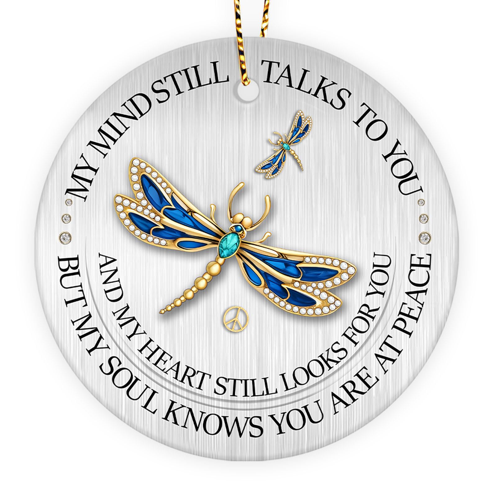 Memorial Christmas Ornament, Dragonfly Keepsake Ornament for Christmas Tree, Dargonfly Car Charm, Sympathy Gifts for Loss of Loved One, 2 Side Printed Ceramic Ornament