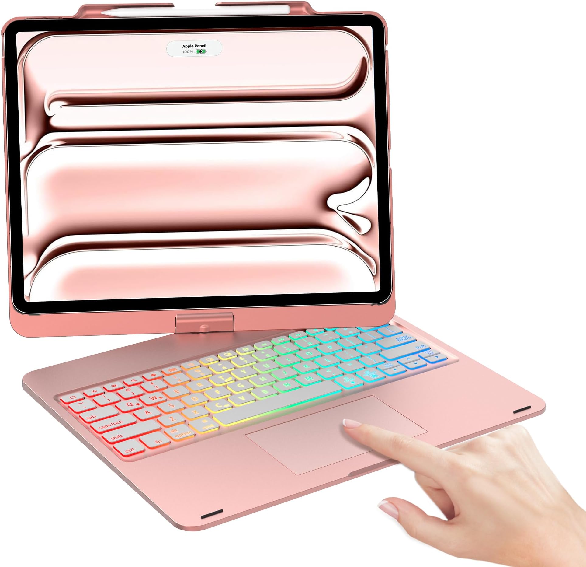 Keyboard Case for iPad Air 13 inch (M3/M2) & iPad Pro 13, iPad Pro 12.9 (6th/5th/4th/3rd Gen), 7 Modes Rainbow Backlit, Wireless Multi-Touch Trackpad, 360° Rotatable Protective Case with Pencil Holder
