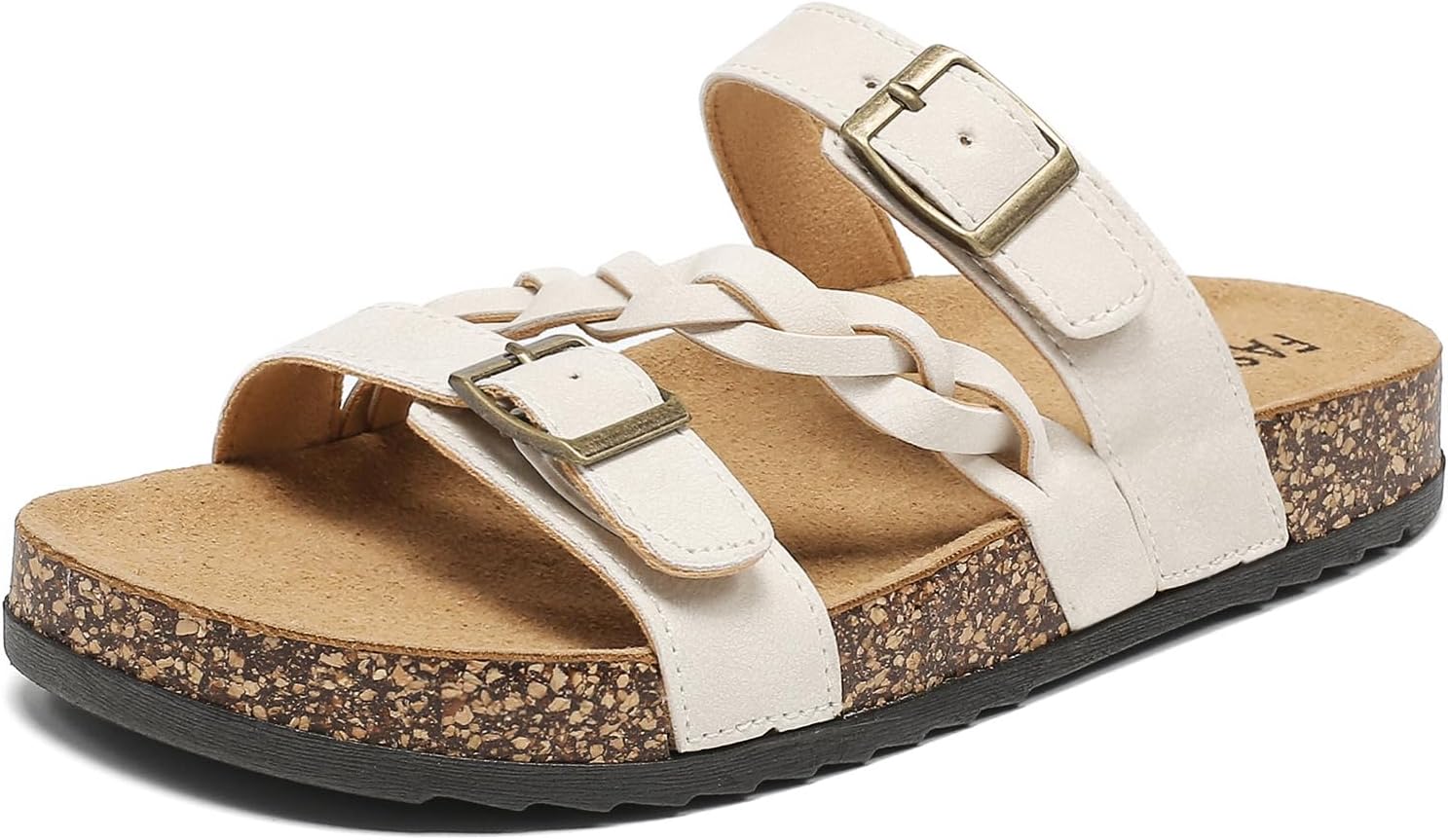 Women's Cork Footbed Sandals with Arch Support Comfortable Adjustable Straps Braided Sandal with Double Buckles, Non-Slip Slip-On Slide Sandals for Summer Water Resistant Slides Footwear - Image 8