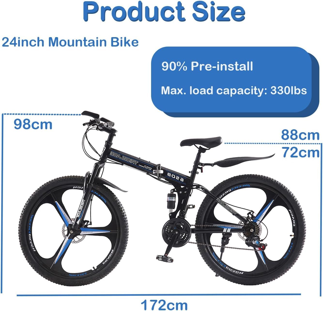 LSLIFE 27,5 Zoll Klappfahrrad 21 Geschwindigkeit Professioneller Karosserie Aluminiumrahme Doppelscheiben Bremse Vorderaufhängung Männer/Damen Mountainbike