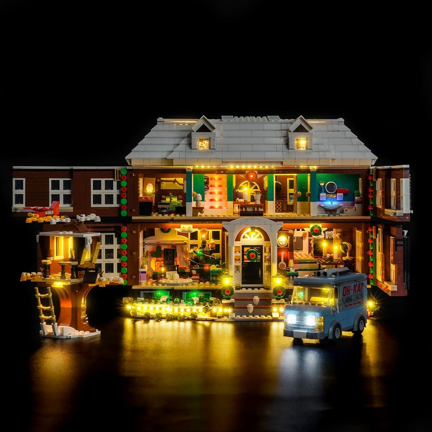 VONADO LED Light Kit illuminating the interior of the LEGO Home Alone house