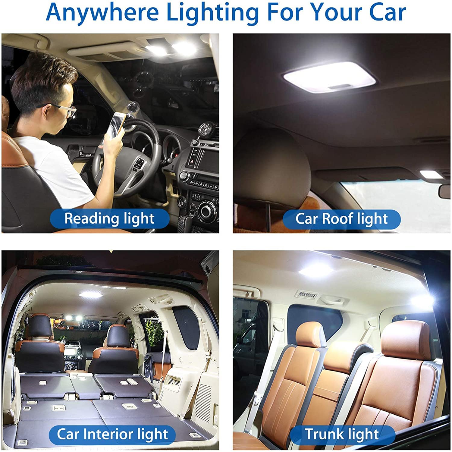 Luce di Lettura Luci Interne a LED, 10W 48LED Plafoniera Universale for Auto, Lampada con Interruttore ON/off for DC12V-85V Auto Camper Camper Camion Camion Barca (2 Pezzi) (Color : 4 PCS)