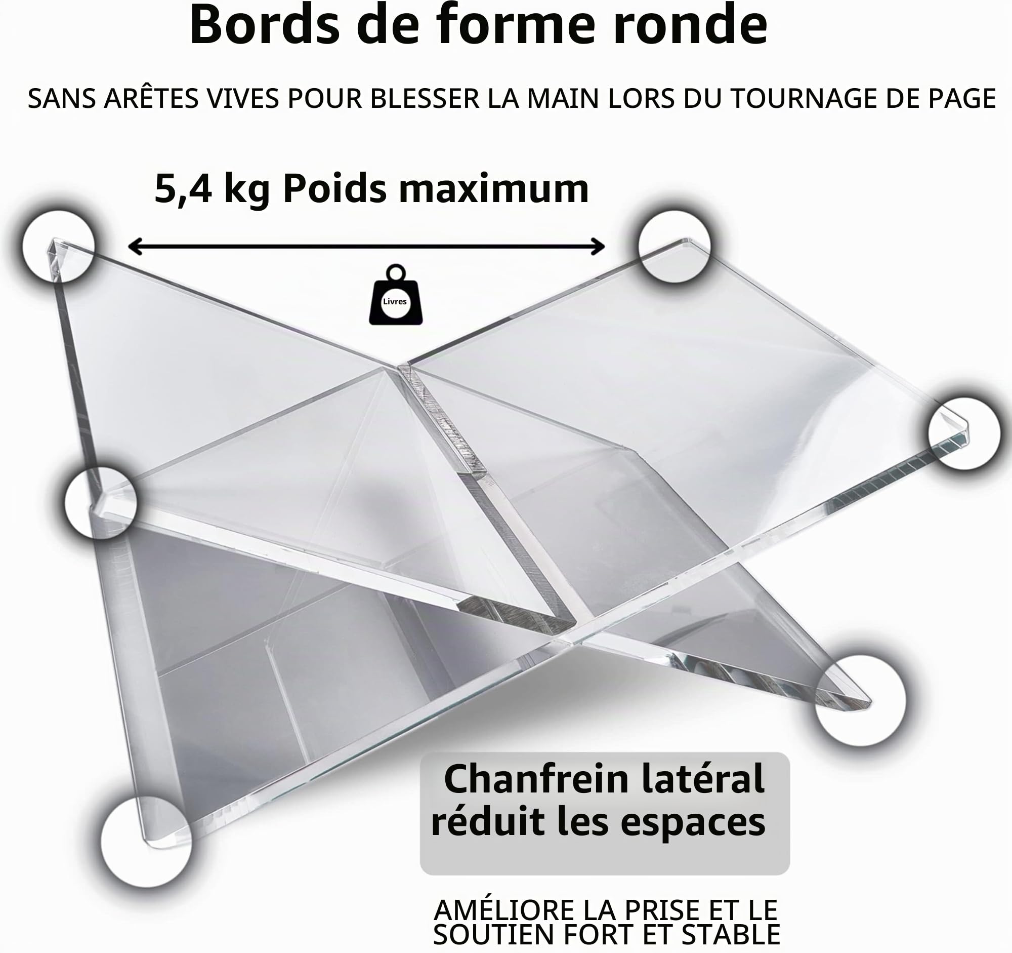 Honygebia Support de livre en acrylique transparent – Support de livre en acrylique avec cadre en croix pour l'affichage et la lecture, adapté pour l'art, la bible, le livre de cuisine, le chevalet