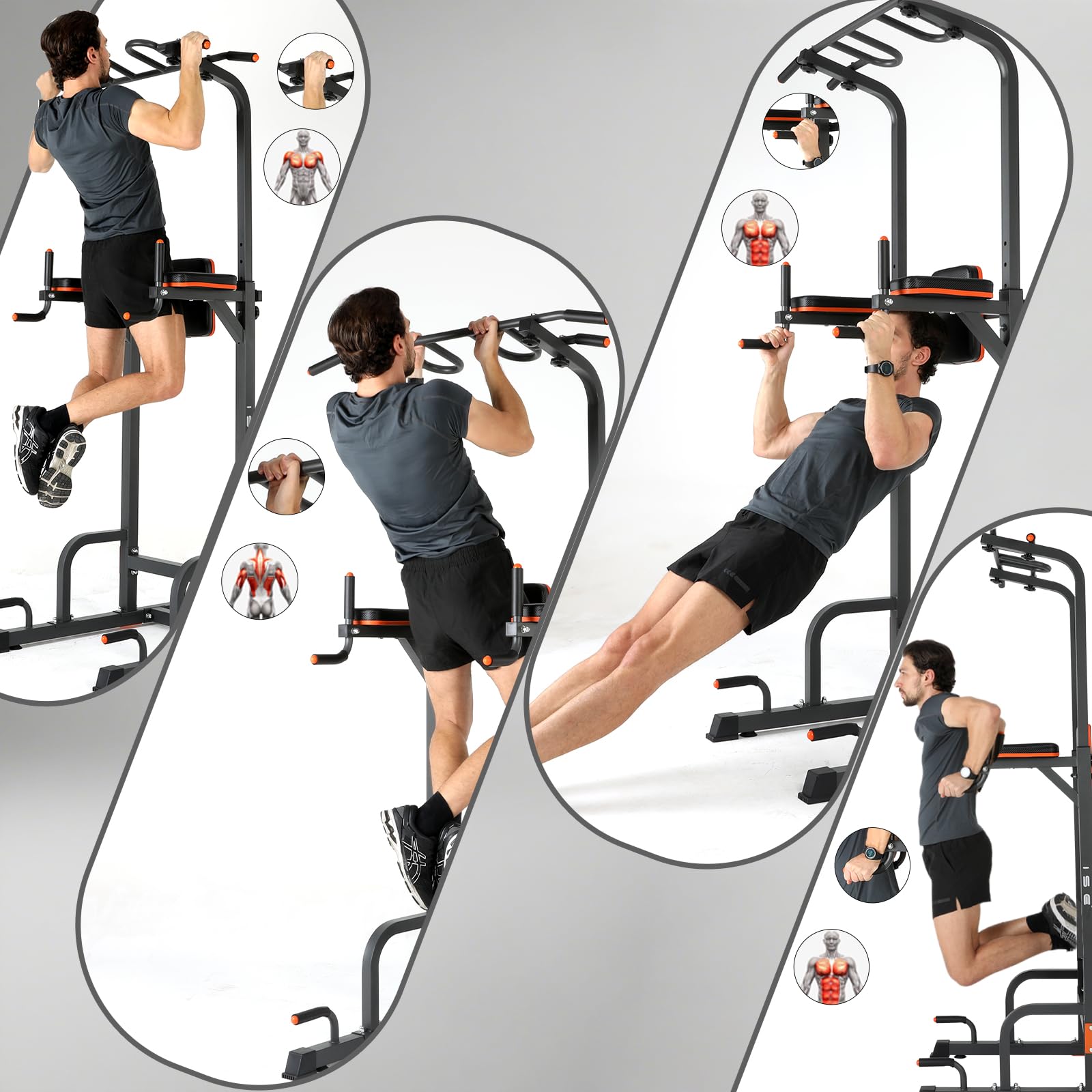 ISE Power Tower Barre de Traction Chaise Romaine Hauteur Réglables Multifonction Dips Abdominaux Station de Musculation Entraînement à Domicile, Accoudoirs, Fitness, Chaise Romaine Musculation