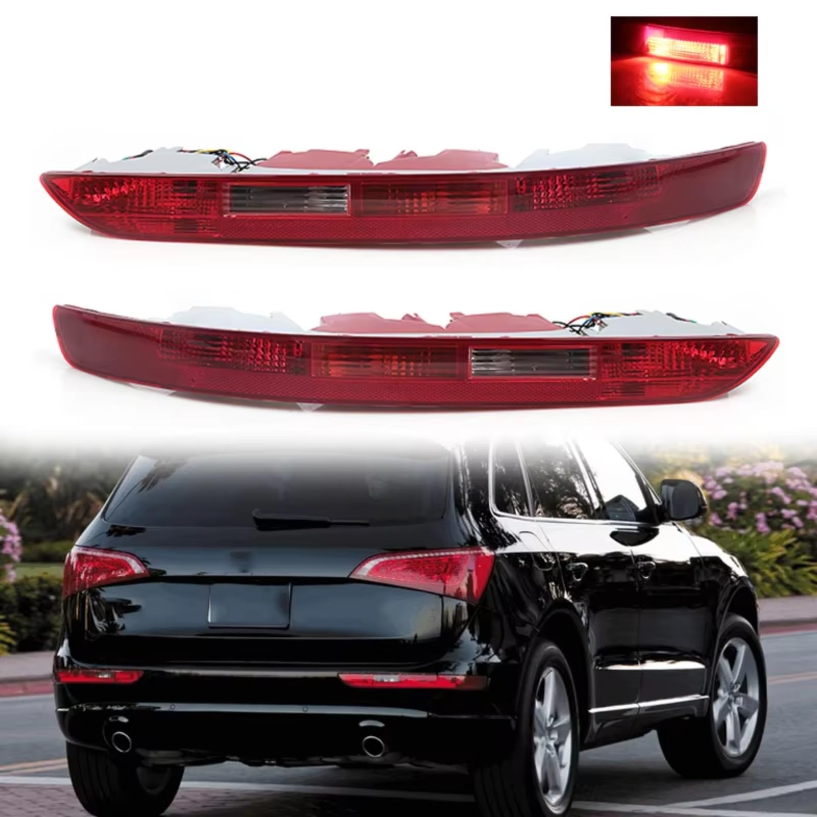 Compatible Con Q5 2009 2010 2012 2013 2014-2016 8R0945095 8R0945096 Parachoques Trasero Luz Trasera Coche Con Bombillas Cubierta De Lámpara Trasera Inferior luces advertencia traseras(Left)