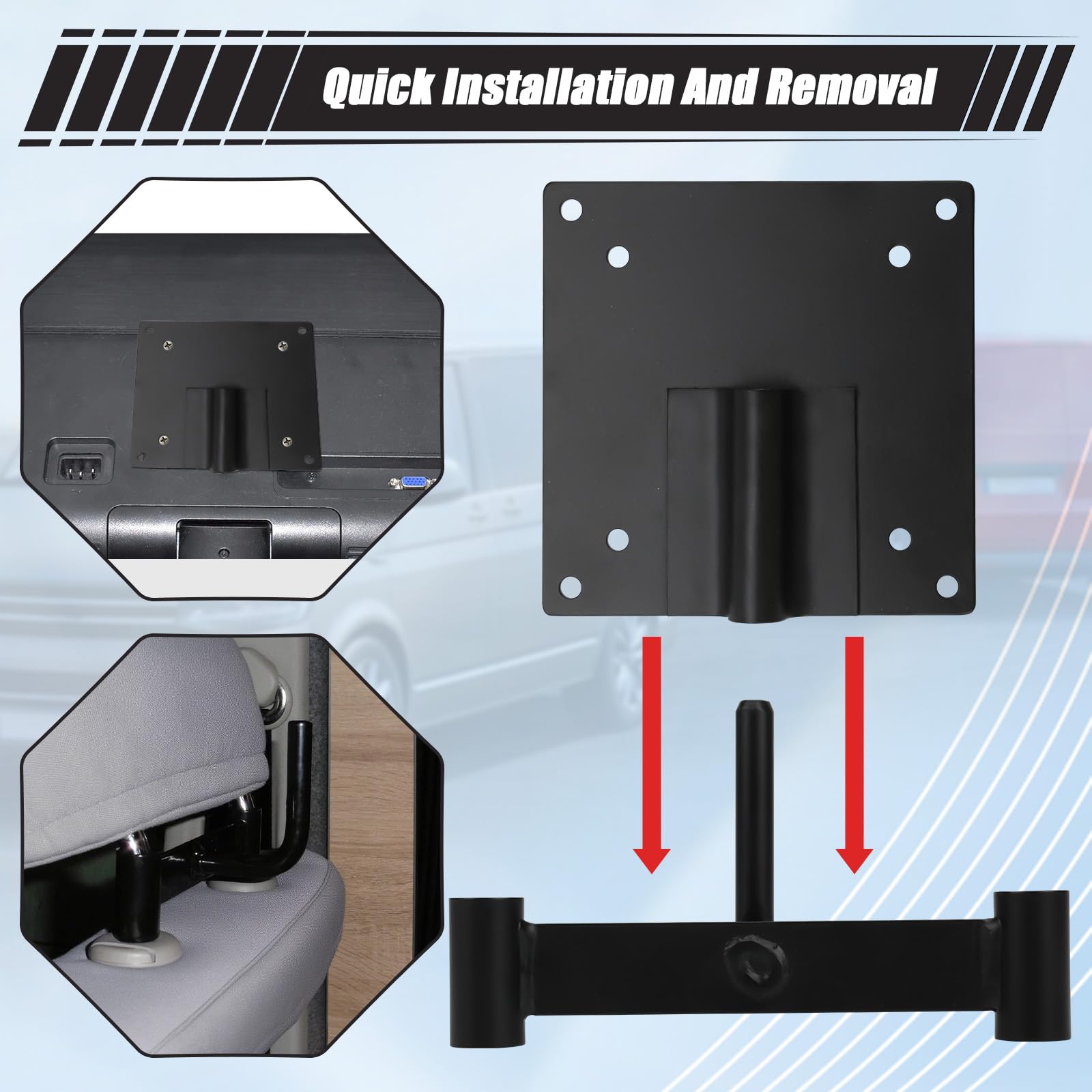 Campervan TV Halterung Kompatibel mit VW T5 T5.1 T6 T6.1 Camper Kopfstütze für VESA 75 mm und 100 mm Schwenkbar