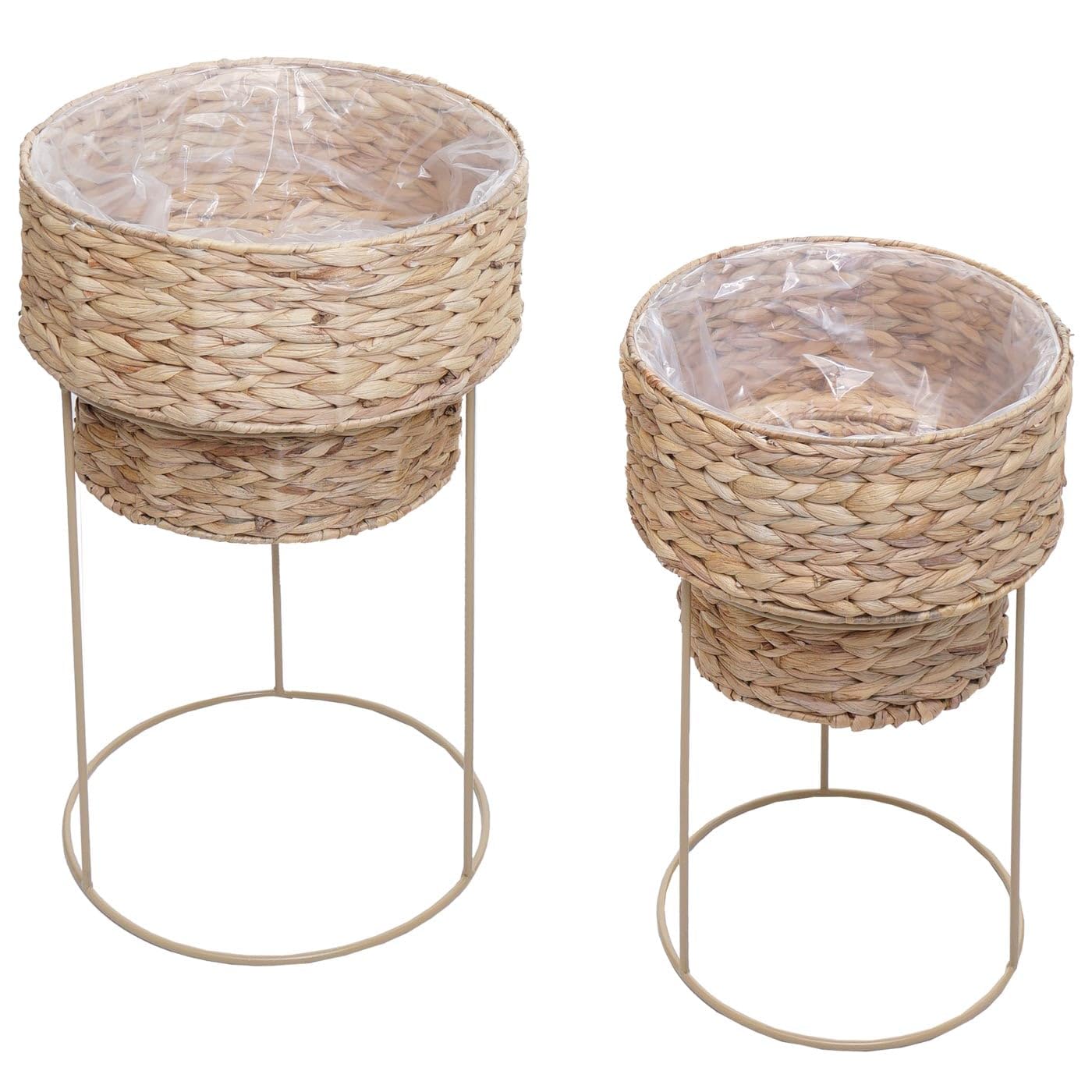 Mendler 2er-Pflanzentopf-Set HWC-Q45 Metall - Natur, Gestell beige | Pflanzkasten, Pflanzkübel, Blumentopf, Wasserhyazinthe