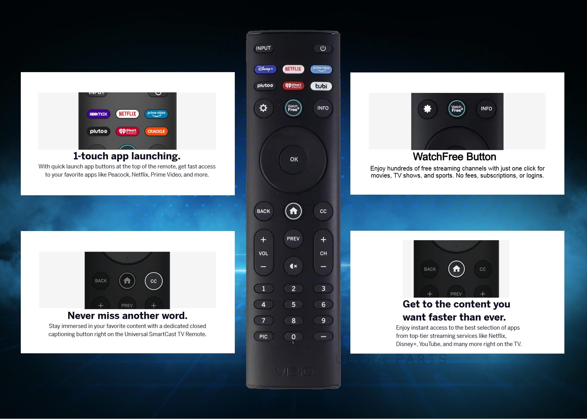 Telecomando di ricambio OEM XRT140 per tutte le Smart TV VIZIO Smartcast serie D/E/M/P/V/PX (Disney+/Netflix/PrimeVideo/Pluto/iHeart/Tubi)