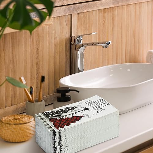 Miniatura 5 de AnyDesign 100 hojas de servilletas de Navidad para invitados, árbol de Navidad, servilletas de papel desechables, servilletas decorativas para baño,