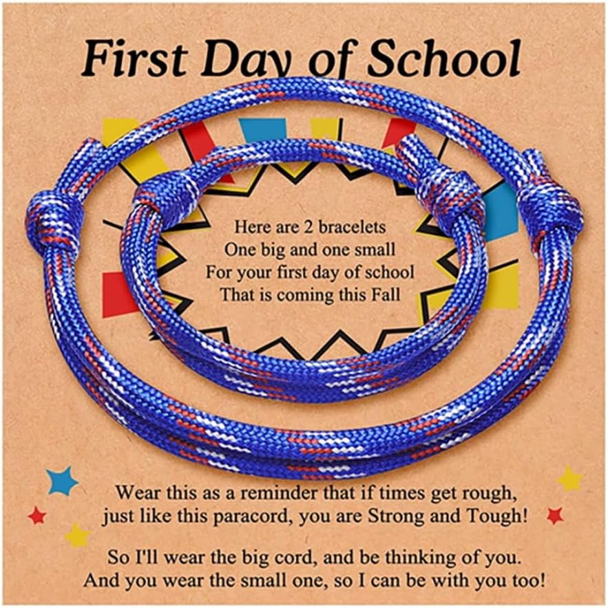 2-3Pcs First Day of School Knit Rope Bracelet Love Between Mother/Father/Mama and Daughter/Son/Me Back To Scool Gifts Protection Anxiety Relief Colorful Nylon Woven Bracelet With Message Card
