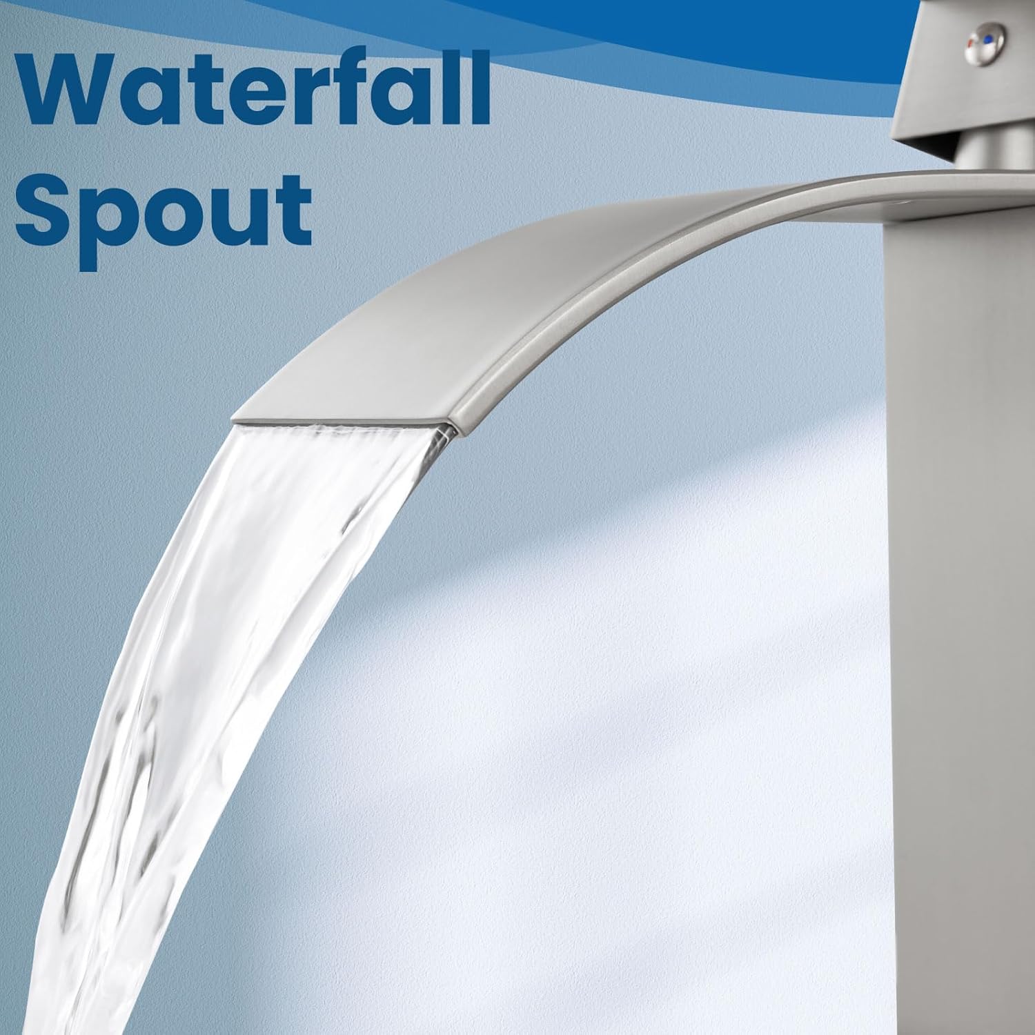 Airuida Vessel Sink Faucet Brushed Nickel, Tall Waterfall Bathroom Single Handle Single Hole, Deck Mount Mixer Tap with Large Rectangular Vessel Faucet Lavatory Vanity - Image 9