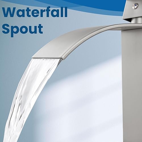 Vista 98 de Airuida Grifo de baño de cascada negro mate, grifo de baño de un solo agujero, grifo mezclador de montaje en cubierta con placa de cubierta, grifo