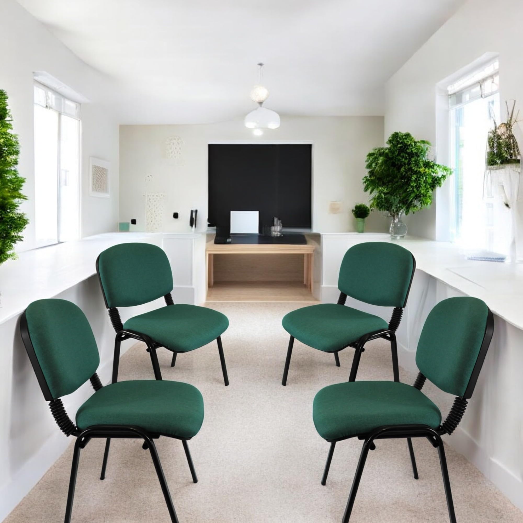 Meta Office Heavy Duty Stackable Guest & Reception, Office Chairs for home, Black Frame (4, Green)