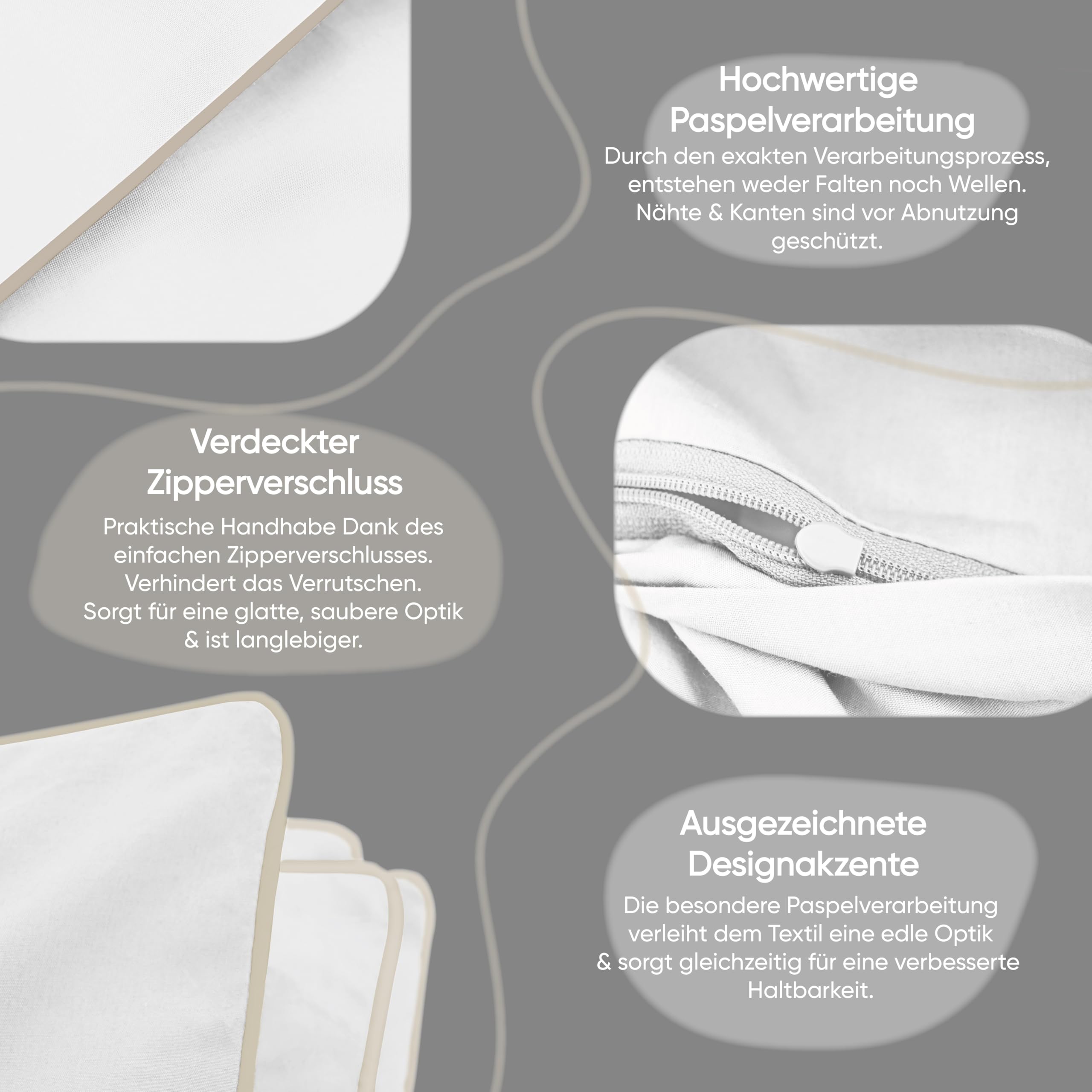 jilda-tex Luksusowa pościel premium z eukaliptusa, 100% Lyocell Tencel™ Piping, certyfikat wyjątkowo ekologiczna (beżowa, 2-częściowa. 135 x 200 cm/80 x 80 cm)