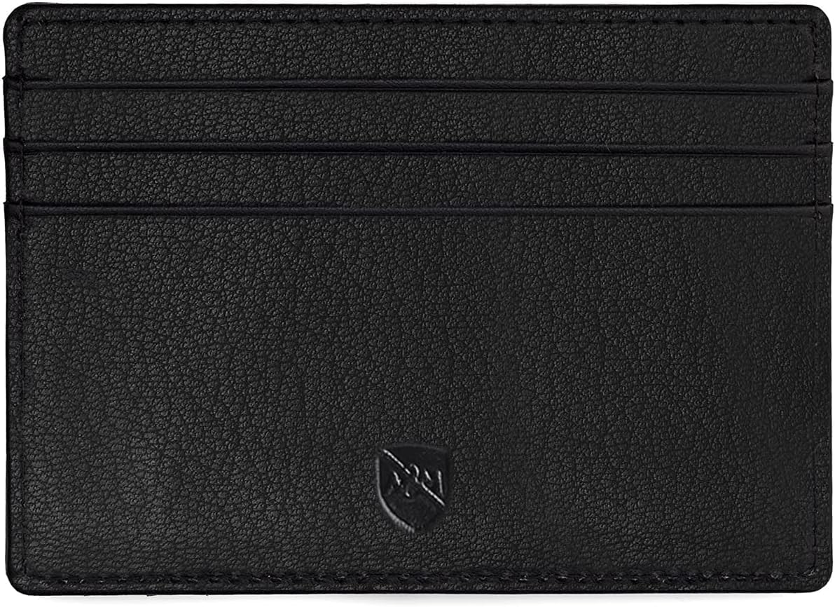 100% Leather Minimalist Wallet – Slim RFID Blocking Card Holder for Men & Women – Holds 6 Cards & Cash (Black)